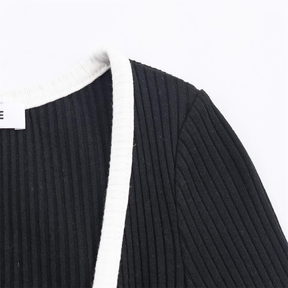 Autumn V-neck Color Block Flare Sleeve Knit Cardigan