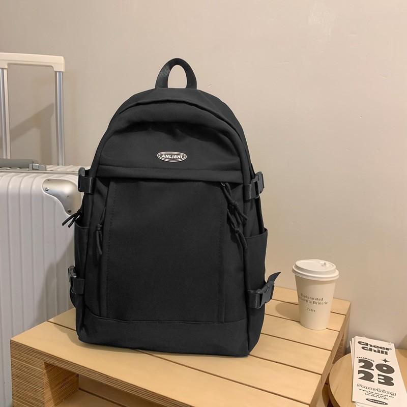 

College Student Simple Backpack Korean Version Fresh Shoulder Bag Female Campus Color-blocking Middle School Book Bag Male Casual Travel Black