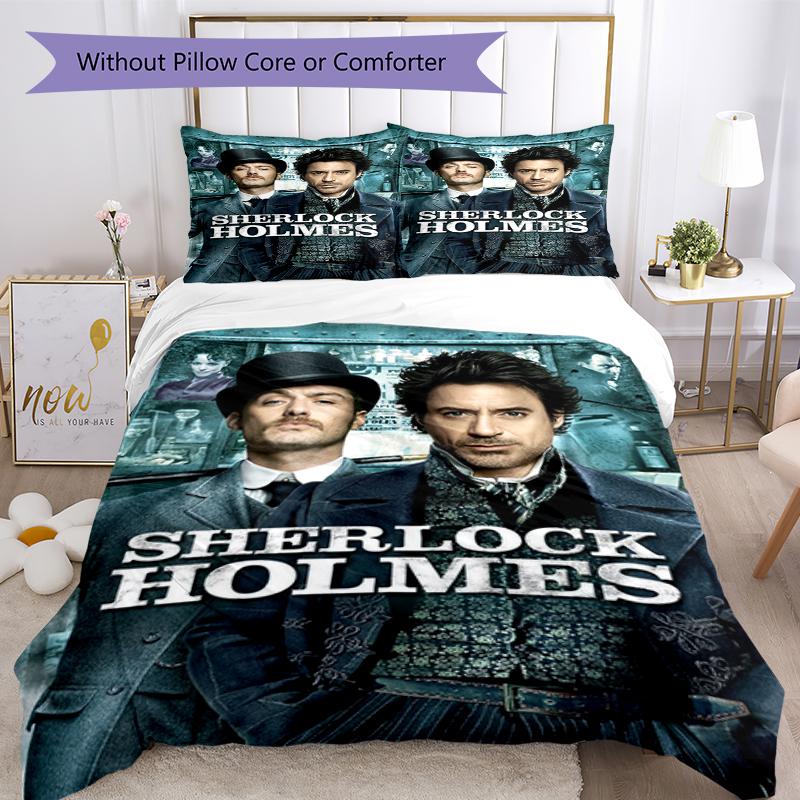 3pcs Sherlock Holmes Bedding Set Duvet Cover Closure Includes 1 Duvet Cover & 2 Pillowcases, Soft and Comfortable for All Seasons.