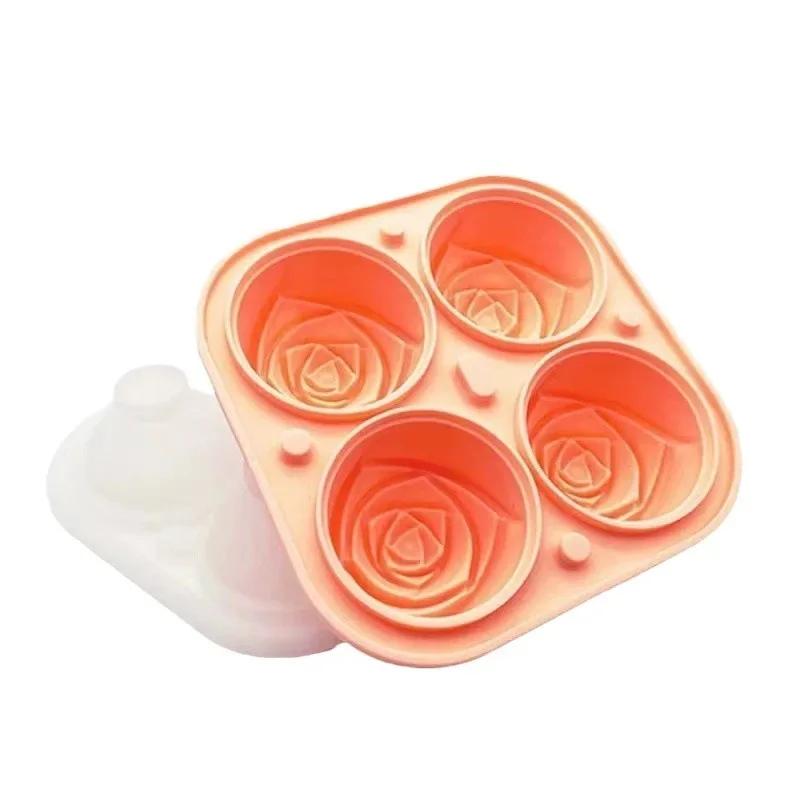 3D Rose Diamond Round Ice Cube Molds 4/6 Grid Ice Cube Tray Flower Shape Silicone Ice Maker Kitchen Bar Utensil Tool Accessorise