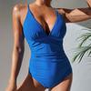 Women’s Solid Color Monokini Bathing Suit One-Piece Swimsuit, Ruched Tummy Control Slimming Swimwear