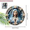 Elegant Wooden Sign with Our Lady Pattern, Unique Round Sign for Wall Front Door Hanging Decor, Ideal Festival Ornament