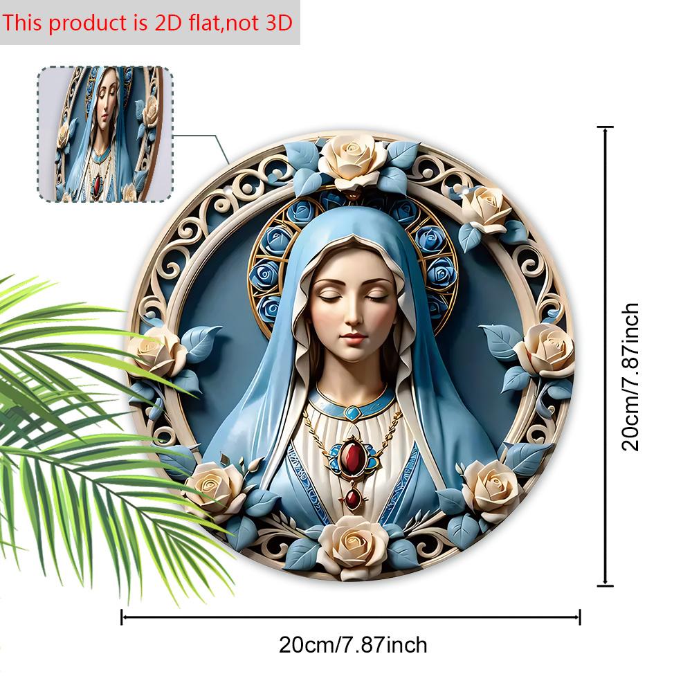 Elegant Wooden Sign with Our Lady Pattern, Unique Round Sign for Wall Front Door Hanging Decor, Ideal Festival Ornament