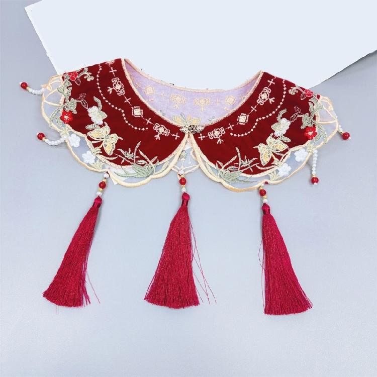Girl False Collar Embroidered Chinese Ancient Shirt Shawl Wrap for Carnivals
