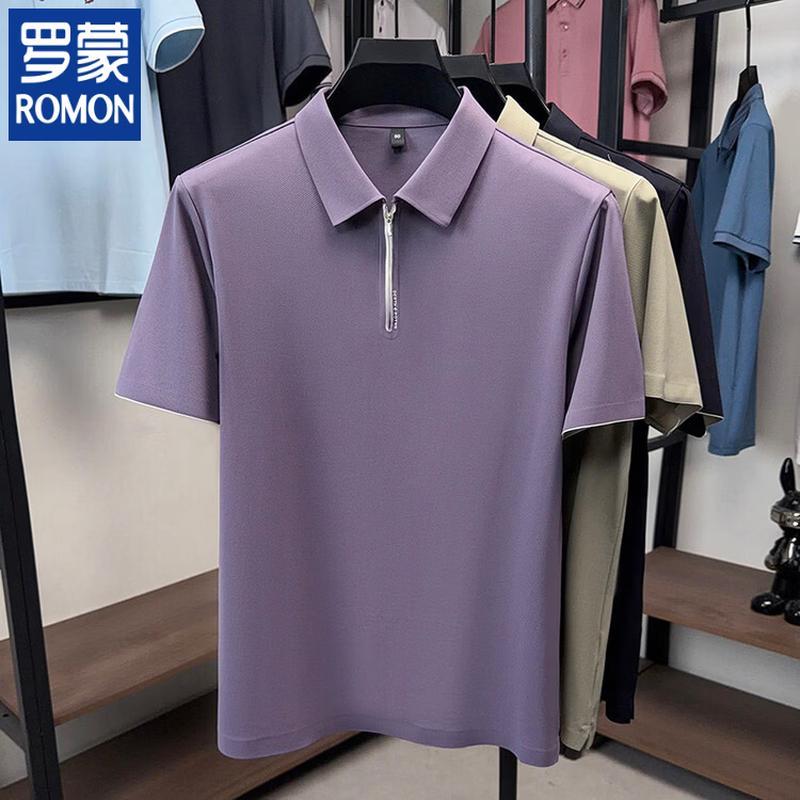 ROMON Men s Slim Fit Half-Zip Short Sleeve Polo Shirt 52