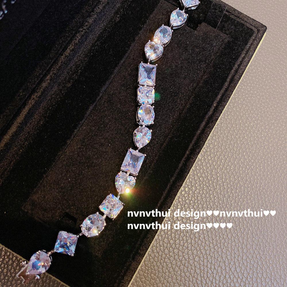 Music Note Dew Drop Sugar Cube Gem Bracelet, Rich Woman'S Happiness, Plated 18K Gold Rainbow Gem Water Drop Bracelet