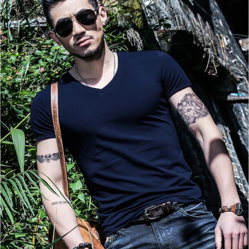 Mens Summer Casual Fashion V-neck T-shirt In Premium Quality Solid Colors