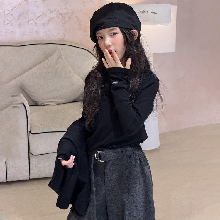 Mädchen Set im koreanischen Stil: Schwarze Strickweste mit Weitbeiniger Hose und Langarmshirt - Ankunft Herbst 2026
