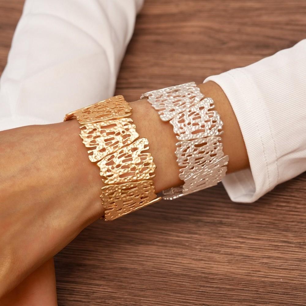 Flower Zinc Zinc Alloy Metal Wide Bangle Hollow Exaggerated Bracelet Creative Metal Cuff Bangles  Lady