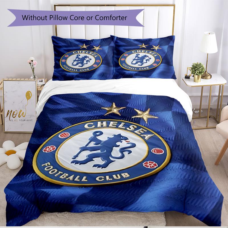 3pcs Duvet Cover Set (1*Duvet Cover + 2*Pillowcase, Without Core), Chelsea F.C Print Soft All‑Season Bedding Set, Home Bedroom Decor Gift