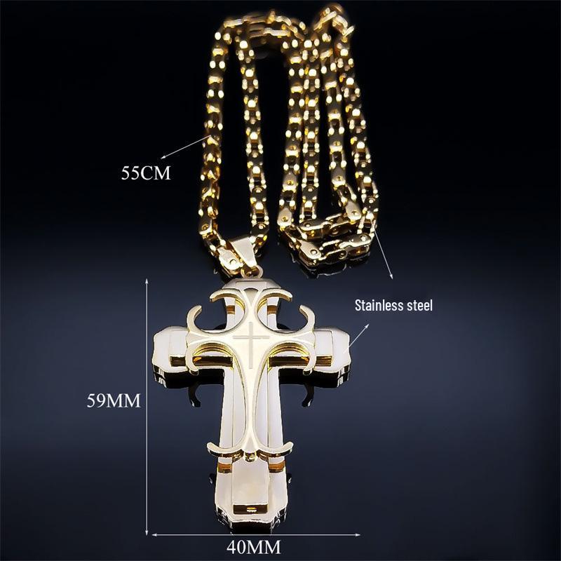 Men's Gold Stainless Steel Large Cross Necklace - Christmas Gift Jewelry
