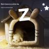 House Cat & Small Dog Winter Teddy House with Detachable, Washable Pet Mat - Warm Four Seasons Enclosed Bed