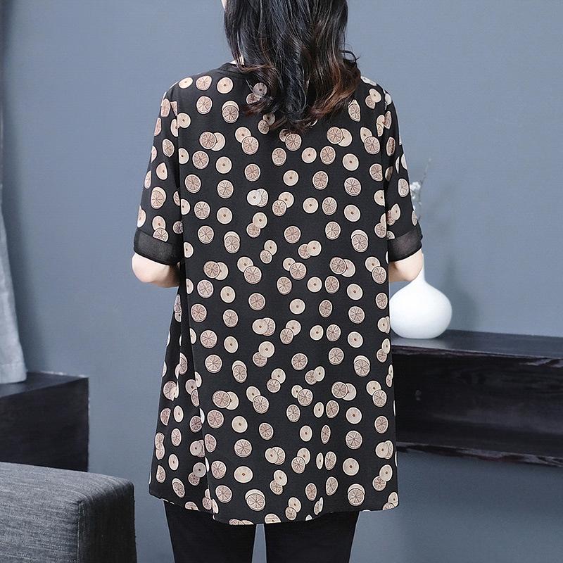 2025 Summer Print Loose Plus Size Chiffon Shirt for Middle-Aged Women