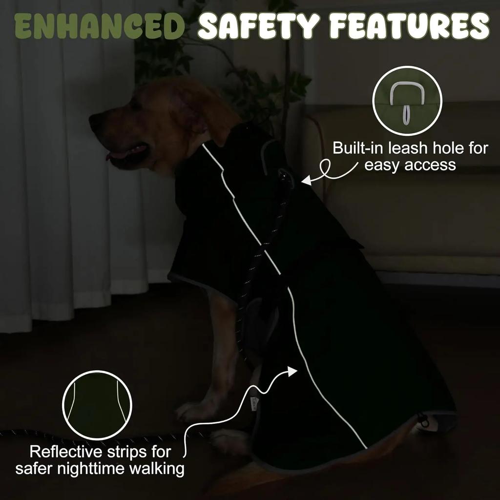 Dog Raincoat Windbreaker for All Dog Sizes Waterproof Dog Outdoor Jacket with Reflective Strip, Adjustable Straps & Snap Button