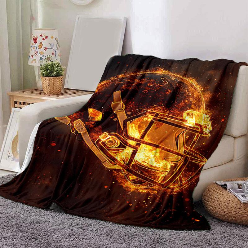 1pc Flame Helmet Printing Lightweight Flannel Blanket, Comfortable and Warm Blanket,  Sofa Bed and Couch Office, Suitable for Gift Blankets
