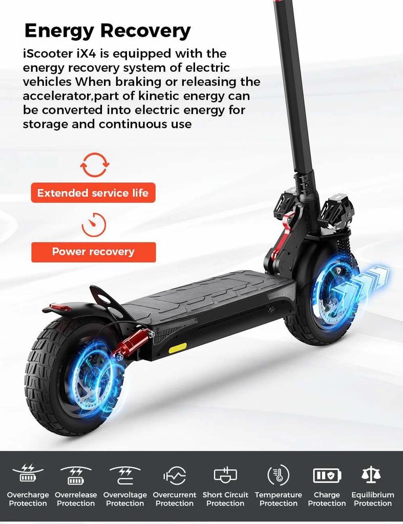 Elektrická koloběžka iScooter iX4 800W Motor 48V15Ah Lithium-iontová baterie Maximální rychlost 45km/h Maximální dojezd 40-45km