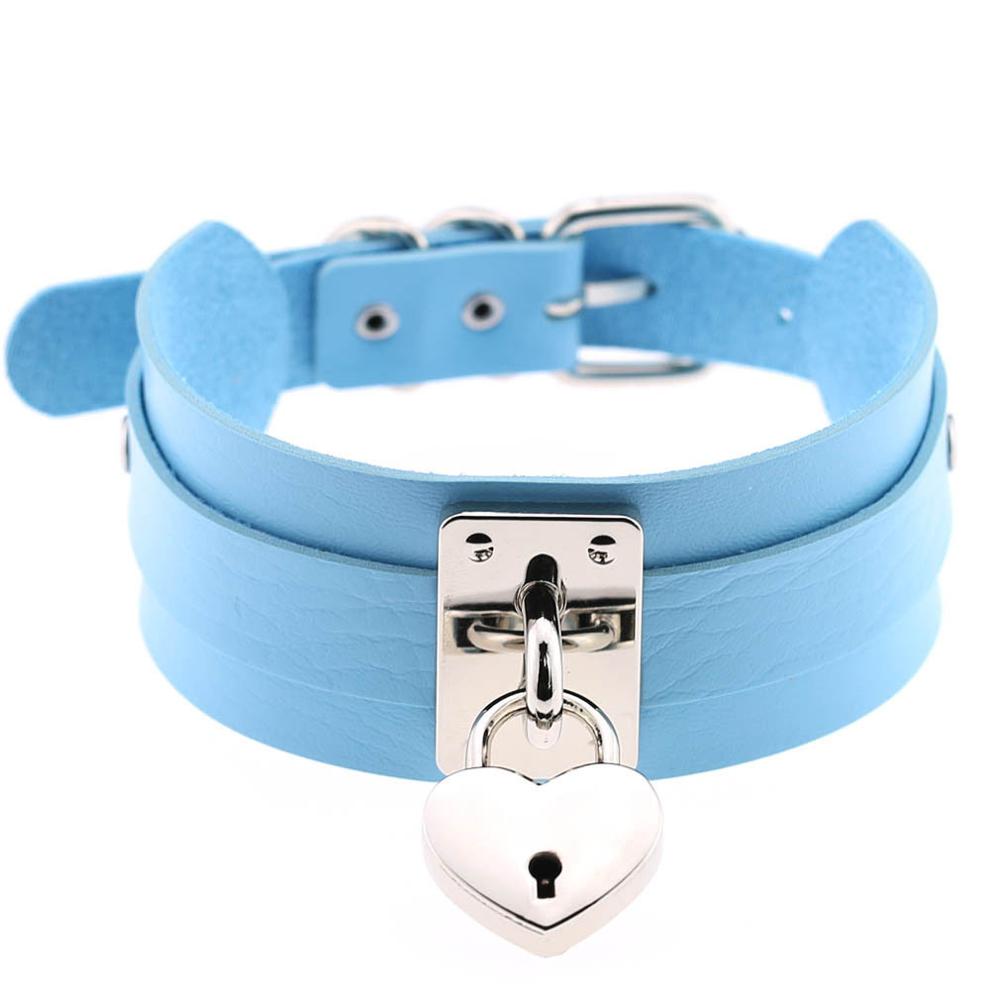 Heart Choker Necklace For Women lock Collar Leather Chockers Goth Punk Jewelry
