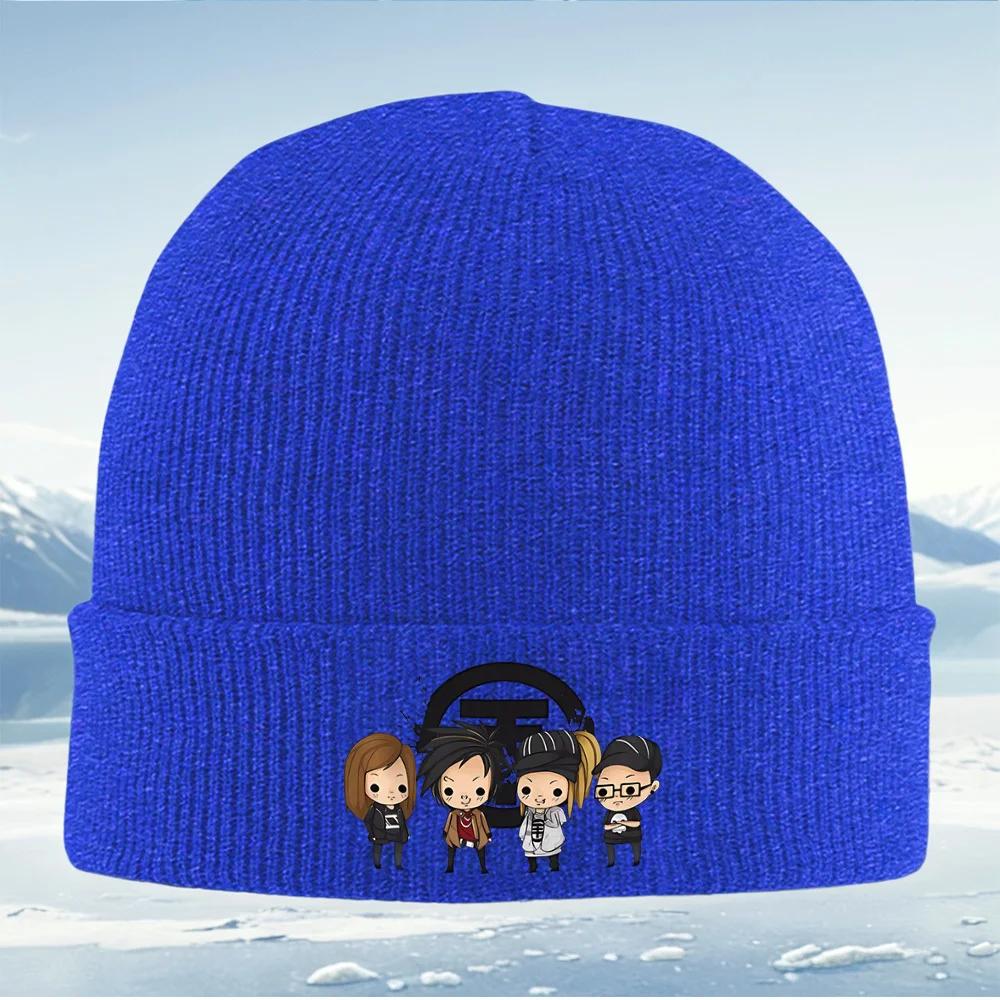 Group chibi characters black background Knitted Hat Unisex Women Unisex Beanie Pullover Cap Winter Thermal Warm Christmas Outdoor C