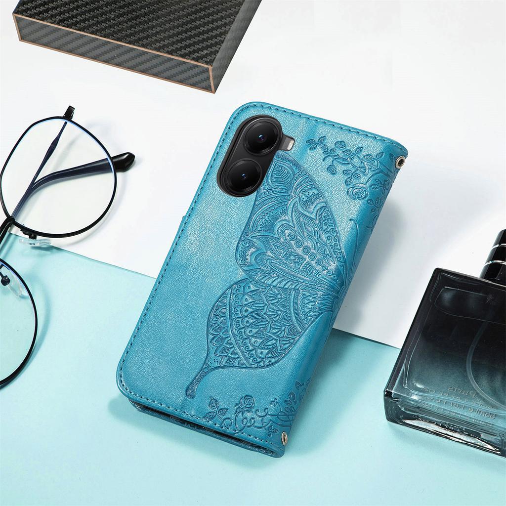 For Xiaomi Redmi Turbo 4 5G/Xiaomi Poco X7 Pro 5G Case with Strap Butterfly Pattern PU Leather Wallet Phone Cover