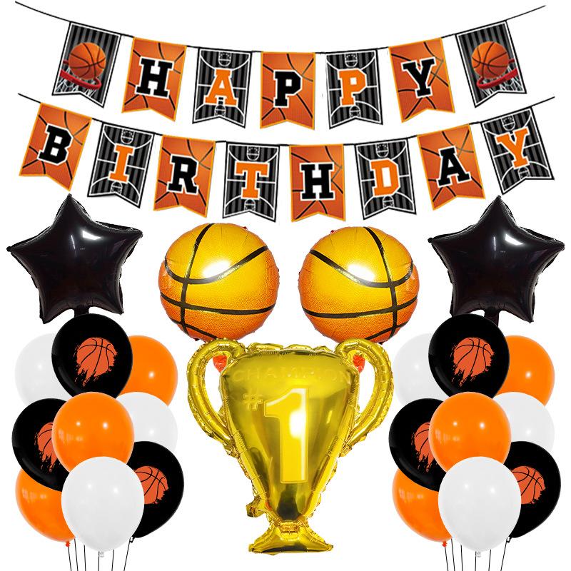 

New Basketball Trophy Aluminum Film Balloon Set Birthday Flag Digital Party Decoration Baby Shower Scene Arrangement Basketball flag set (no numbers)