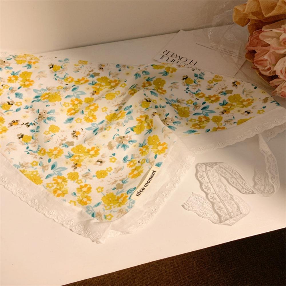 Französisches Retro-Blumen-Spitzen-Stirnband Damen Süßer Seidenschal Strandtasche Kopf Dreieckstuch Literarischer Fotoschal
