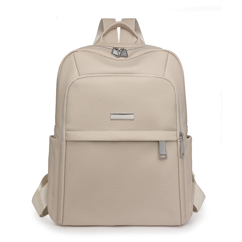 Einfarbiger PU-Rucksack Studenten-Schultasche Damen Rucksack mit großem Fassungsvermögen