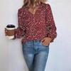 Autumn Women's Floral Pullover V-neck Ruffled Sweet Long-sleeved Printed Shirt