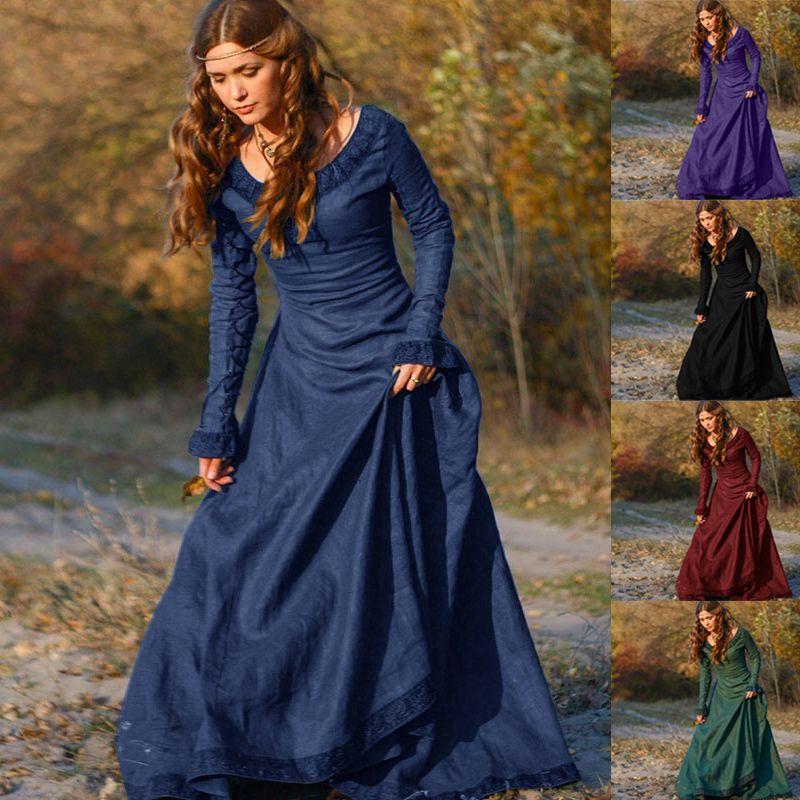 Dress Womens Medieval Long Sleeve Gothic Dresses Halloween Costume Cosplay
