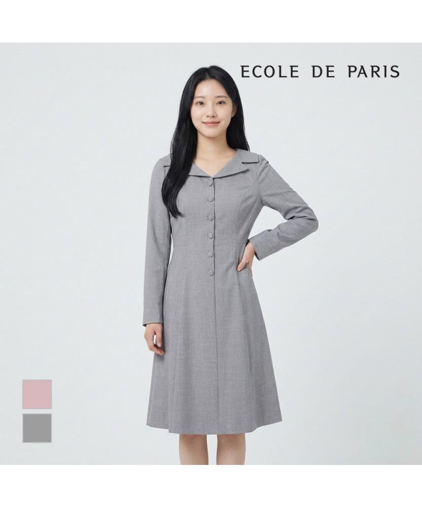ECOLEDEPARIS Button-Point Belted Collar Dress_Rb32Woce33A