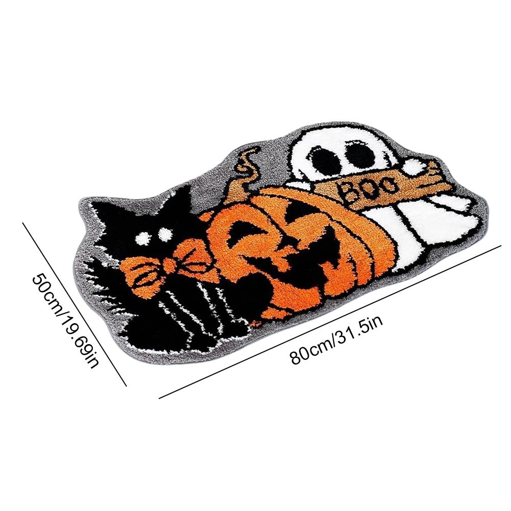 

Halloween Ghost Pumpkin Door Mat Soft Bath Mat Plush Floor Rug Hypoallergenic Non-slip for Entrance Bedroom Kitchen Bathroom use