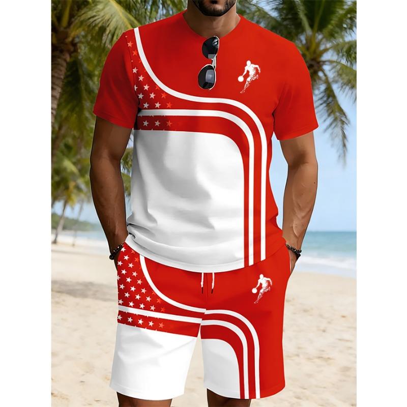 Men s fashionable casual round neck 3D printed short-sleeved suit S