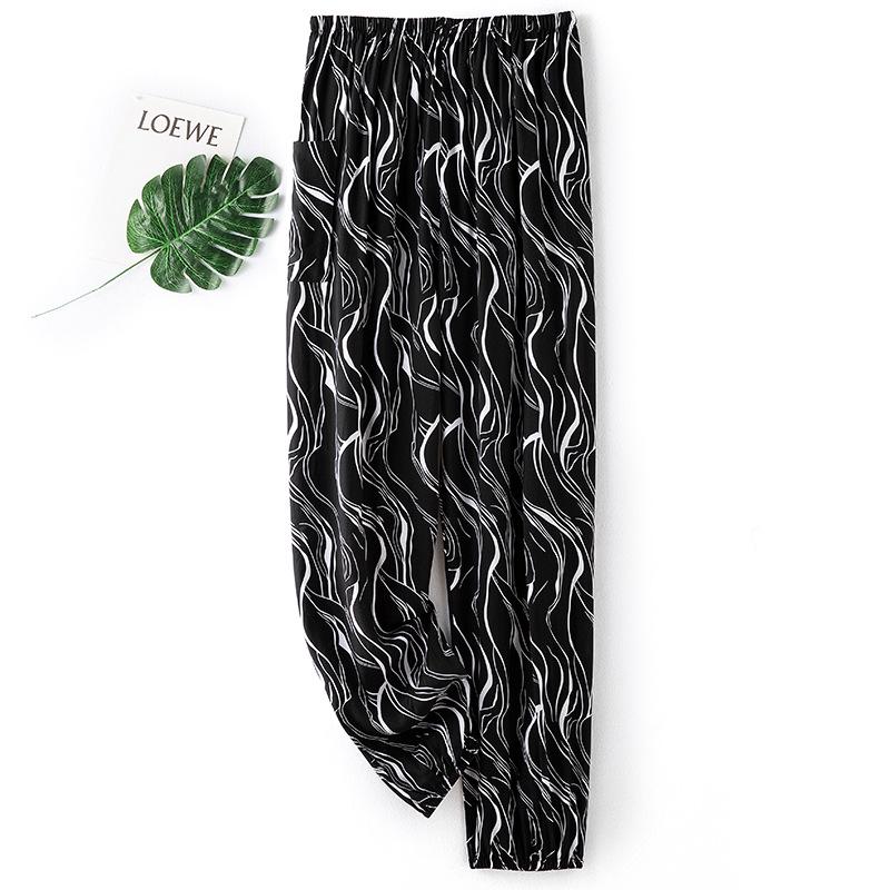 Dámské letní bavlněno-hedvábné pyžamové kalhoty: Lehký, Odolný proti komárům, Volný střih, Elastický kotník, Na pláž nebo na doma.