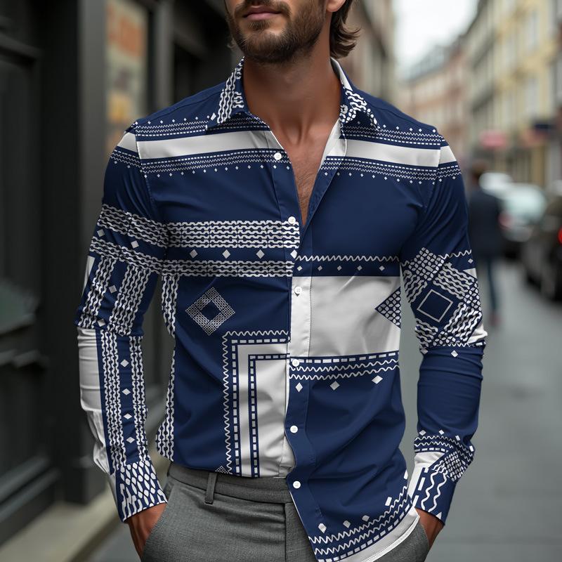 Men S Long Sleeve Printed Business Casual Shirt S