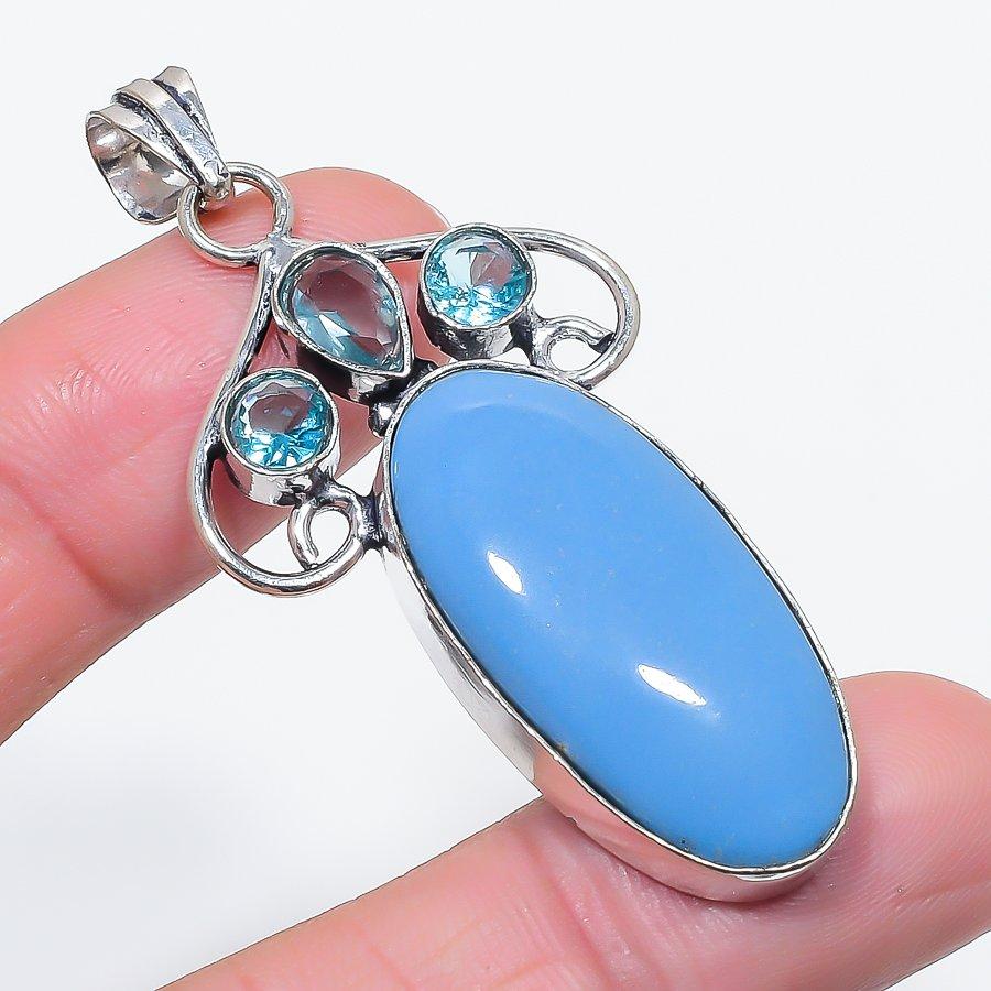 Owhyee Opal, Topaz Gemstone 925 Sterling Silver Jewelry Pendant 2.44"
