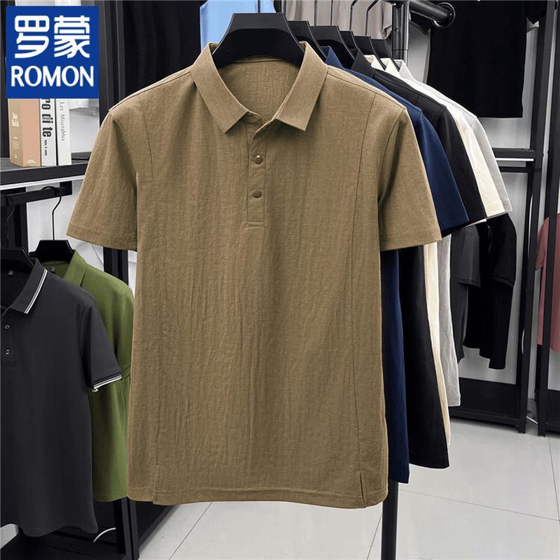 ROMON Men s Premium Linen-Cotton Blend Short Sleeve Polo Shirt XL