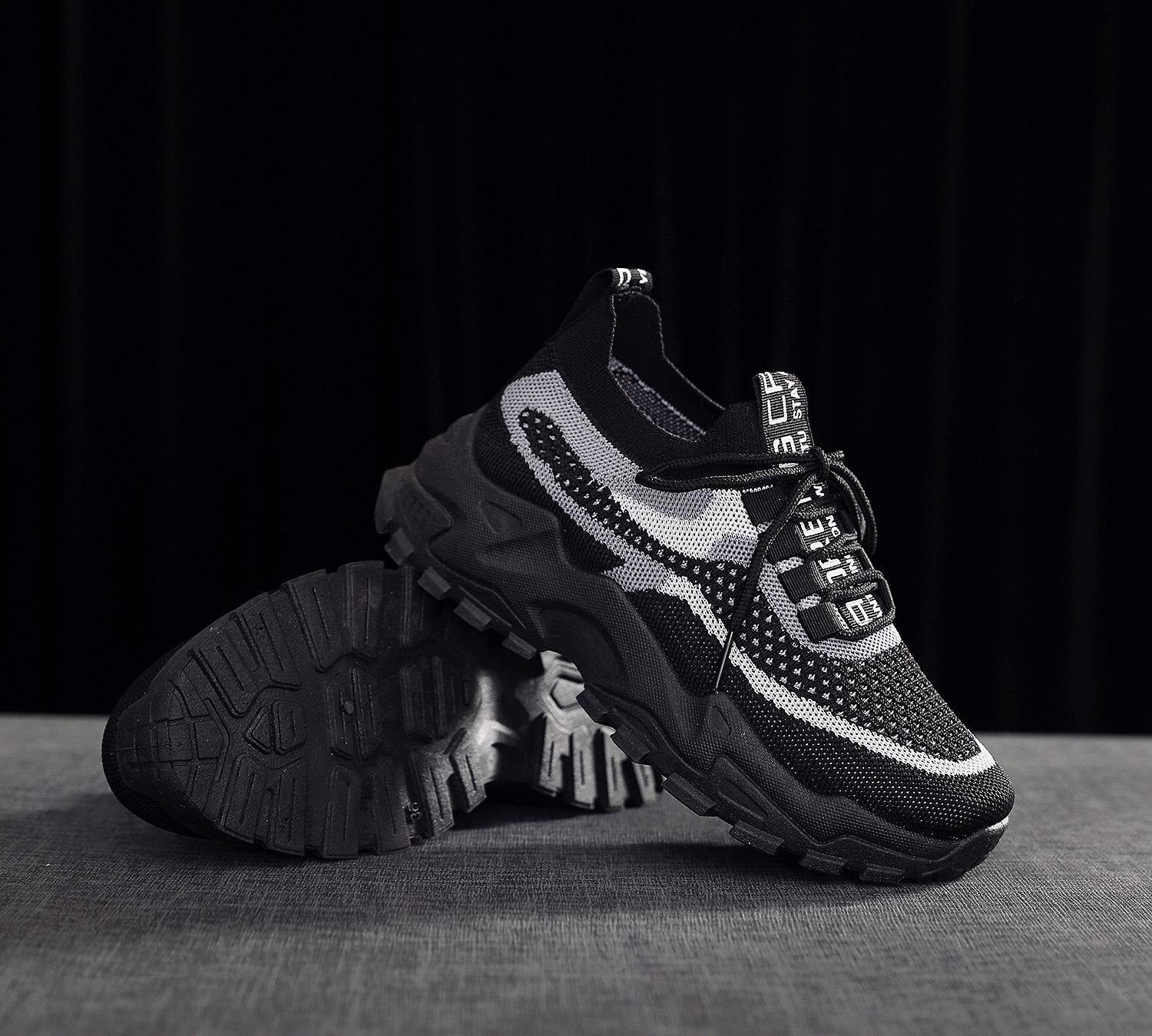 

2025 летние женские туфли дышащие сетчатые туфли из летучего трикотажа тренд папины кроссовки женские на платформе с увеличением высоты спортивная и повседневная обувь 40 чёрный