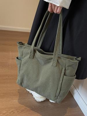 Sac Cabas en Velours Grande Capacité pour Femme - Simple Bandoulière Travail & Étudiant