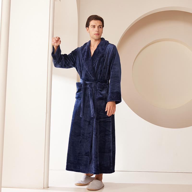 Patchwork Plus Size Losse Flanellen Koraalvlies Badjas voor Mannen & Vrouwen - Herfst Winter