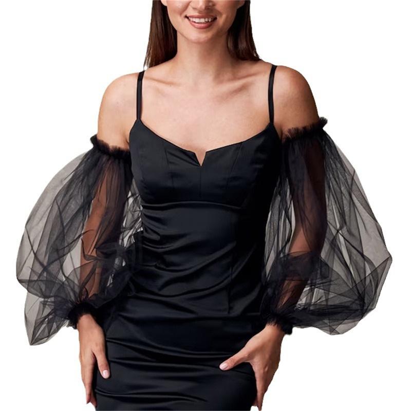 Långa bröllopsärmar Spets Semi-ren puffiga ärmar Tyll falska ärmar Elegant avtagbar ärm för bröllop Operafest Bröllopsklänning Accessoarer