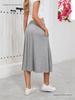 European High-Waisted Casual Midi Skirt - A-Line, Loose Fit, Draped Hem
