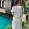 Luxury Temperament Beige Embroidery Lace 2 Piece Dress Sets Women Elegant Embroidery Crop Top and Midi Skirt Suits Outfits Female