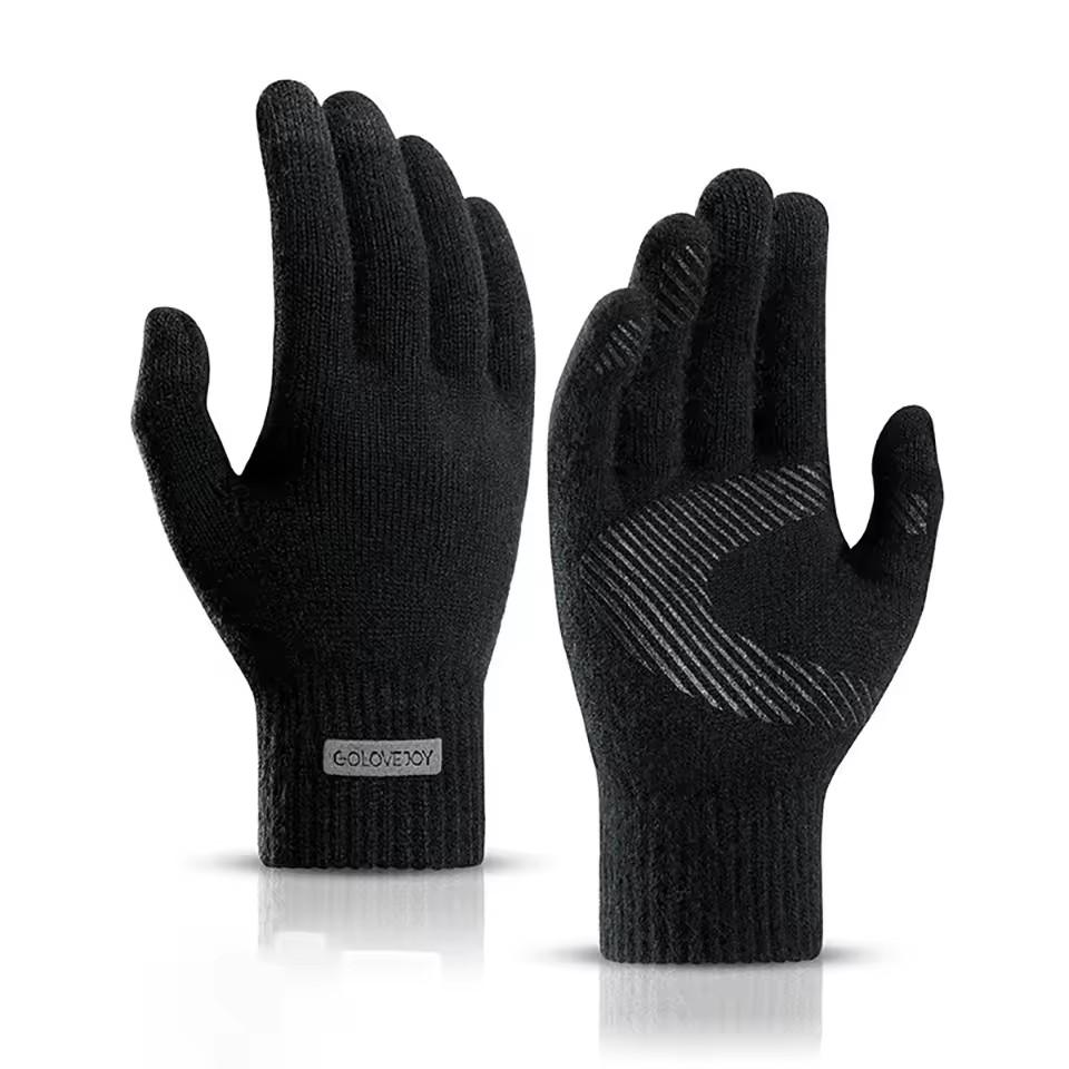 

Winter knitted warm and thick gloves for men and women mobile phone touch screen washable outdoor cycling skiing anti slip glove L чорний