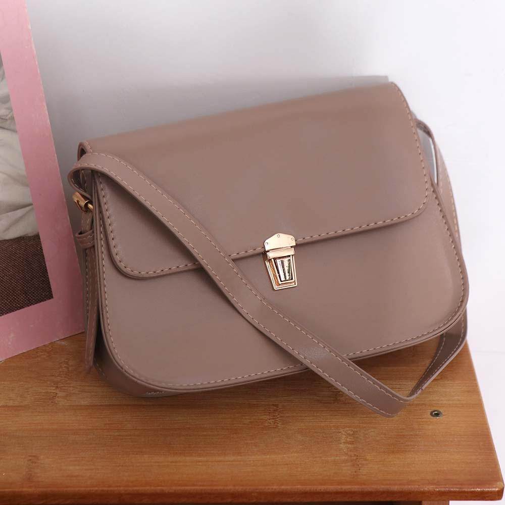 Solid Color Buckle Shoulder Bag Vintage Women's Armpit Bag Portable Retro Underarn Bag  Female