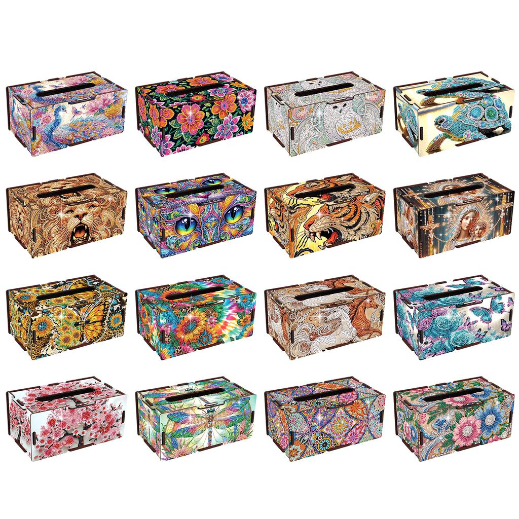 Wooden 5D Diamond Painting Tissue Holder Diamond Decorative Tissue Box 5D DIY Diamond Handmade Tissue Holder for Home Decor