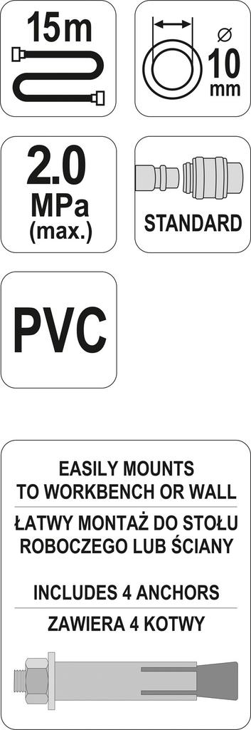 PNEUMATIC HOSE ON A REEL 10MM 15M - YT-24240