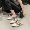 Baotou Half Slippers Women's Summer New Versatile Temperament One-pedal Low-heeled Velcro Single Shoes