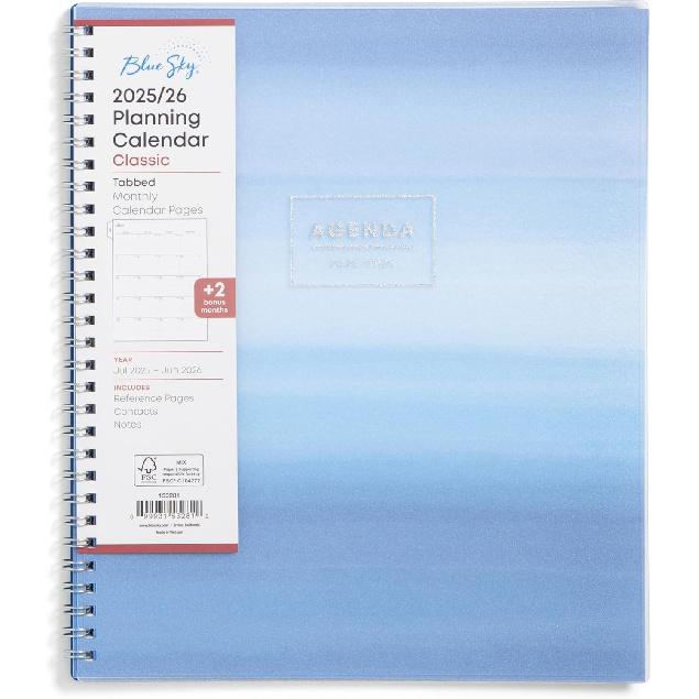 Blue Sky 2025-2026 Academic Year Monthly Planner Calendar, July 2025 - June 2026, 12-Month, 8  x 10 , Monthly Layout, Flexible Cover, Laminated Tabs, 8  x 10