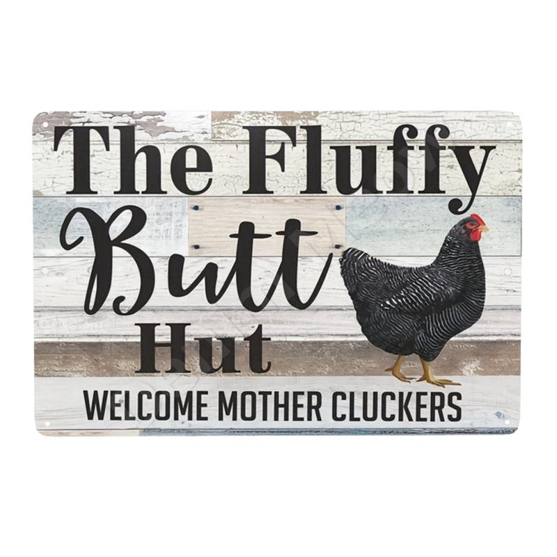The Fluffy Butt Hut Vintage Retro Metal Sign Hot Chicks Funny Wall Art Sign Welcome To Our Coop Kitchen Farmhouse Wall Decor