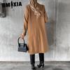 GMXIA Damen Vintage Casual Gitterdruck Herbst Winter Langarm Polokragen Jacken & Mäntel