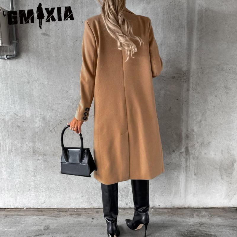 GMXIA Damen Vintage Casual Gitterdruck Herbst Winter Langarm Polokragen Jacken & Mäntel